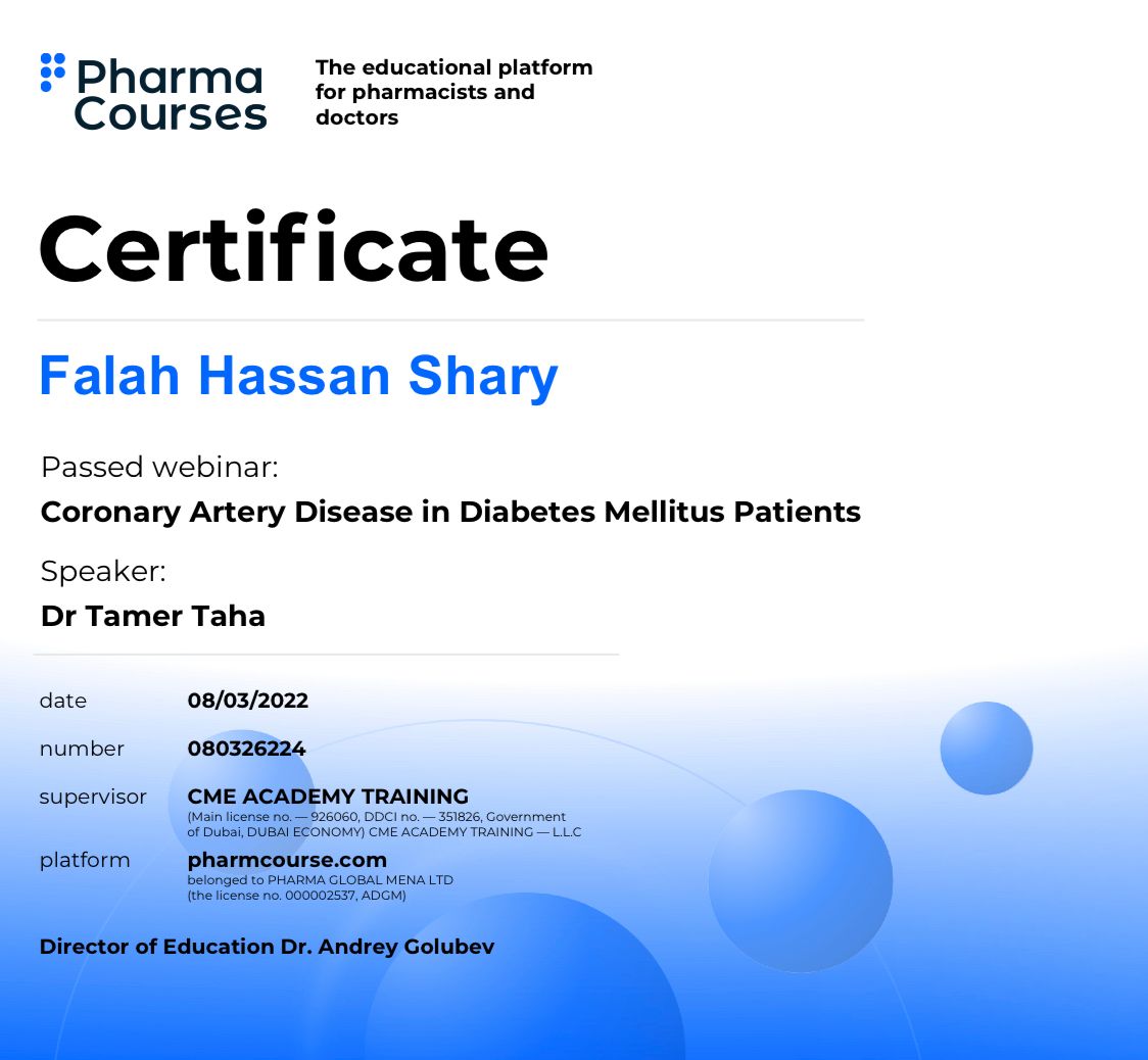 A faculty member at the College of Pharmacy receives a certificate of participation in a scientific workshop on heart disease